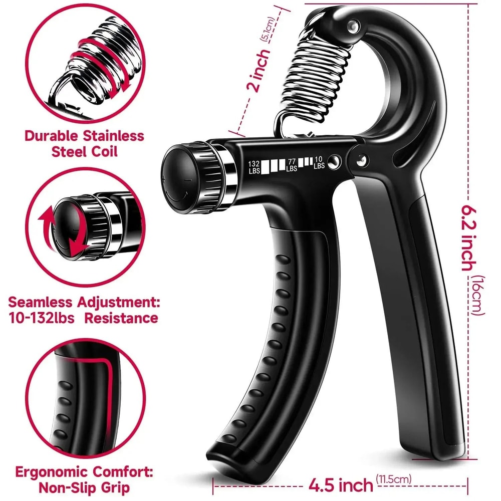 Adjustable Hand Grip Strengthener With Finger Exerciser 5 To 60Kg Trainer 5