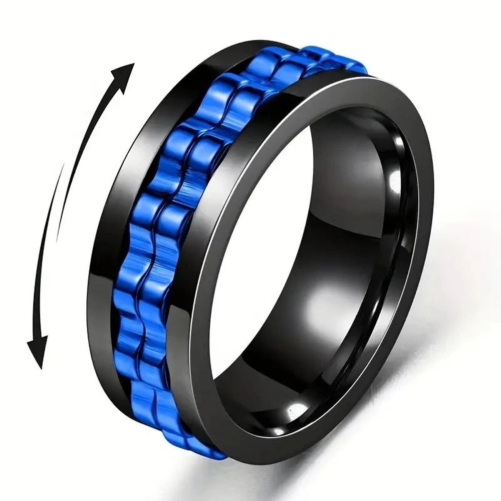 Stainless Steel Anxiety Ring Rotating Gear Chain Spinning Fidget Ring 9