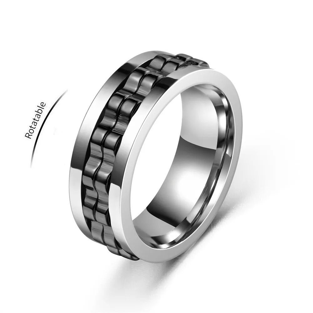 Stainless Steel Anxiety Ring Rotating Gear Chain Spinning Fidget Ring 5