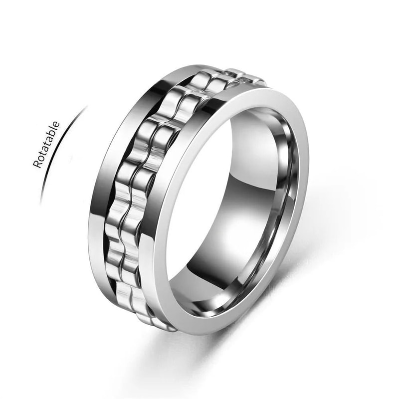 Stainless Steel Anxiety Ring Rotating Gear Chain Spinning Fidget Ring 2