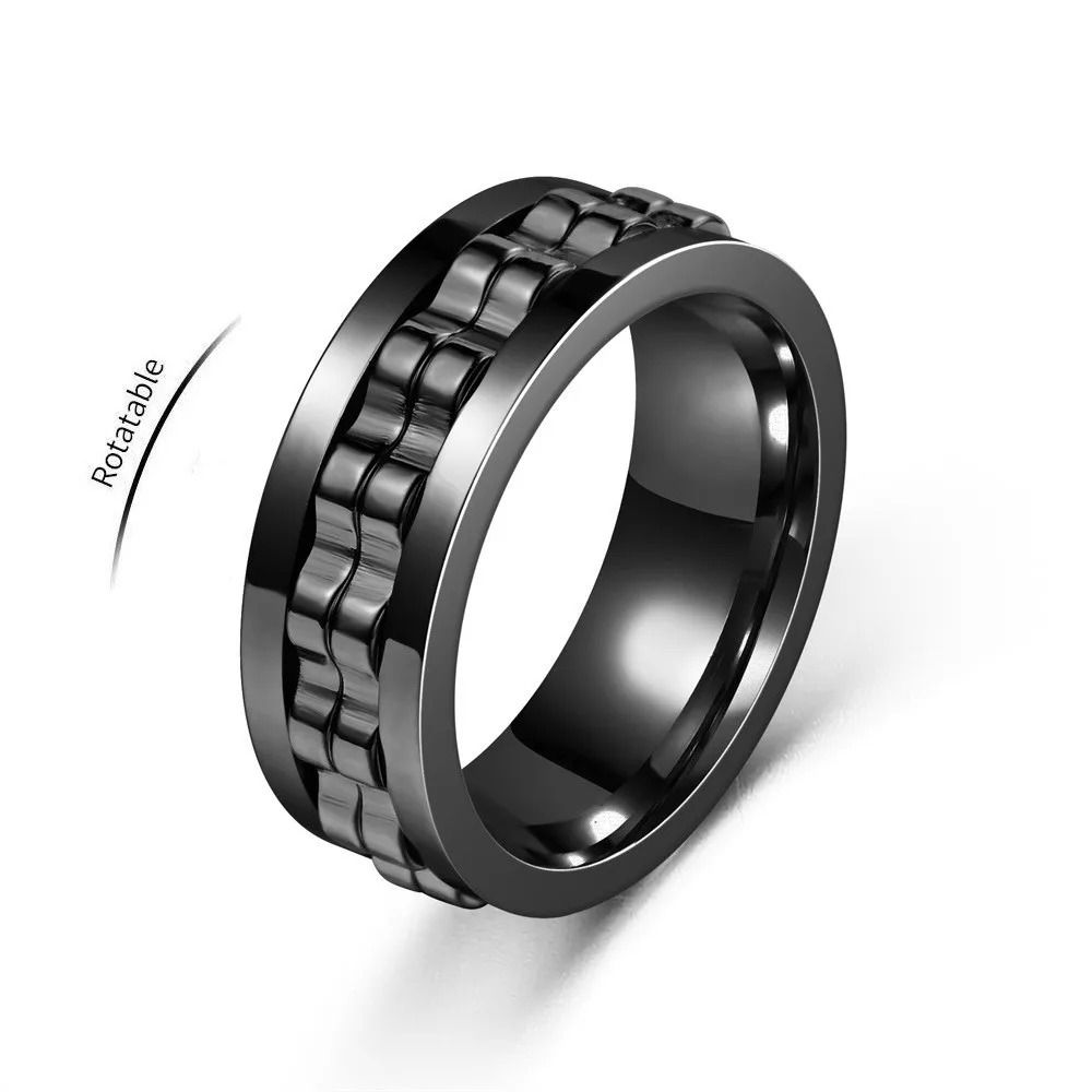 Stainless Steel Anxiety Ring Rotating Gear Chain Spinning Fidget Ring 3