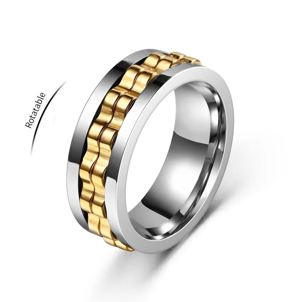 Stainless Steel Anxiety Ring Rotating Gear Chain Spinning Fidget Ring 4