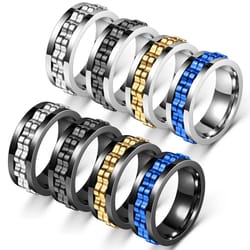 stainless steel anxiety ring rotating gear chain spinning fidget ring