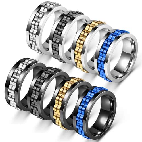 Stainless Steel Anxiety Ring Rotating Gear Chain Spinning Fidget Ring
