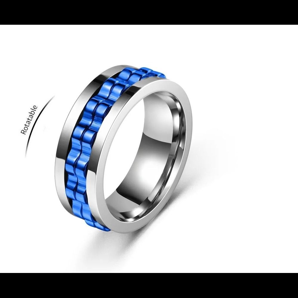 Stainless Steel Anxiety Ring Rotating Gear Chain Spinning Fidget Ring 8