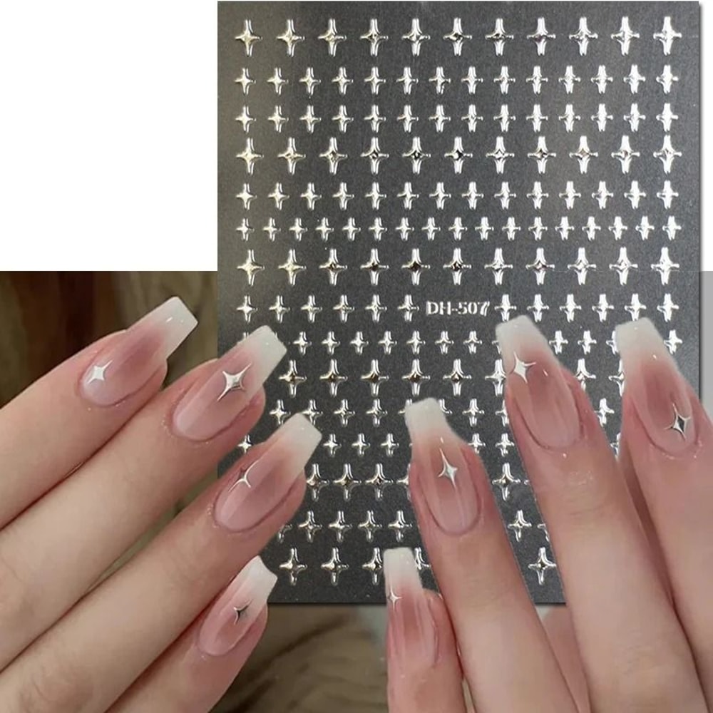 3D Nail Art Stickers Love Heart Star Cloud French Tip Nail Decals 4