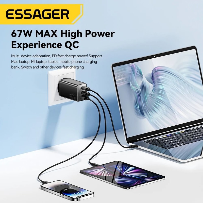Essager 67W USB C Charger GaN Fast Charging PD 30 Multi Device Charger For Phones And Laptops 1