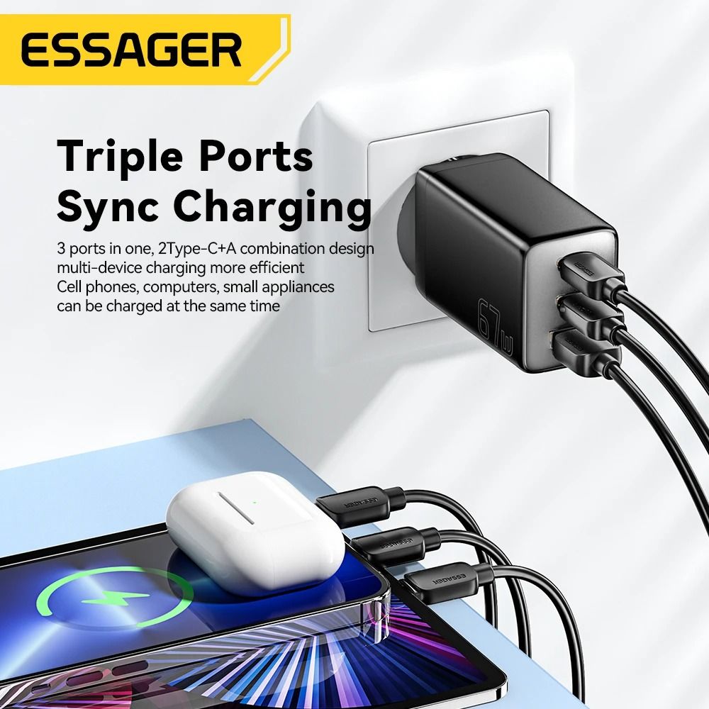 Essager 67W USB C Charger GaN Fast Charging PD 30 Multi Device Charger For Phones And Laptops 3