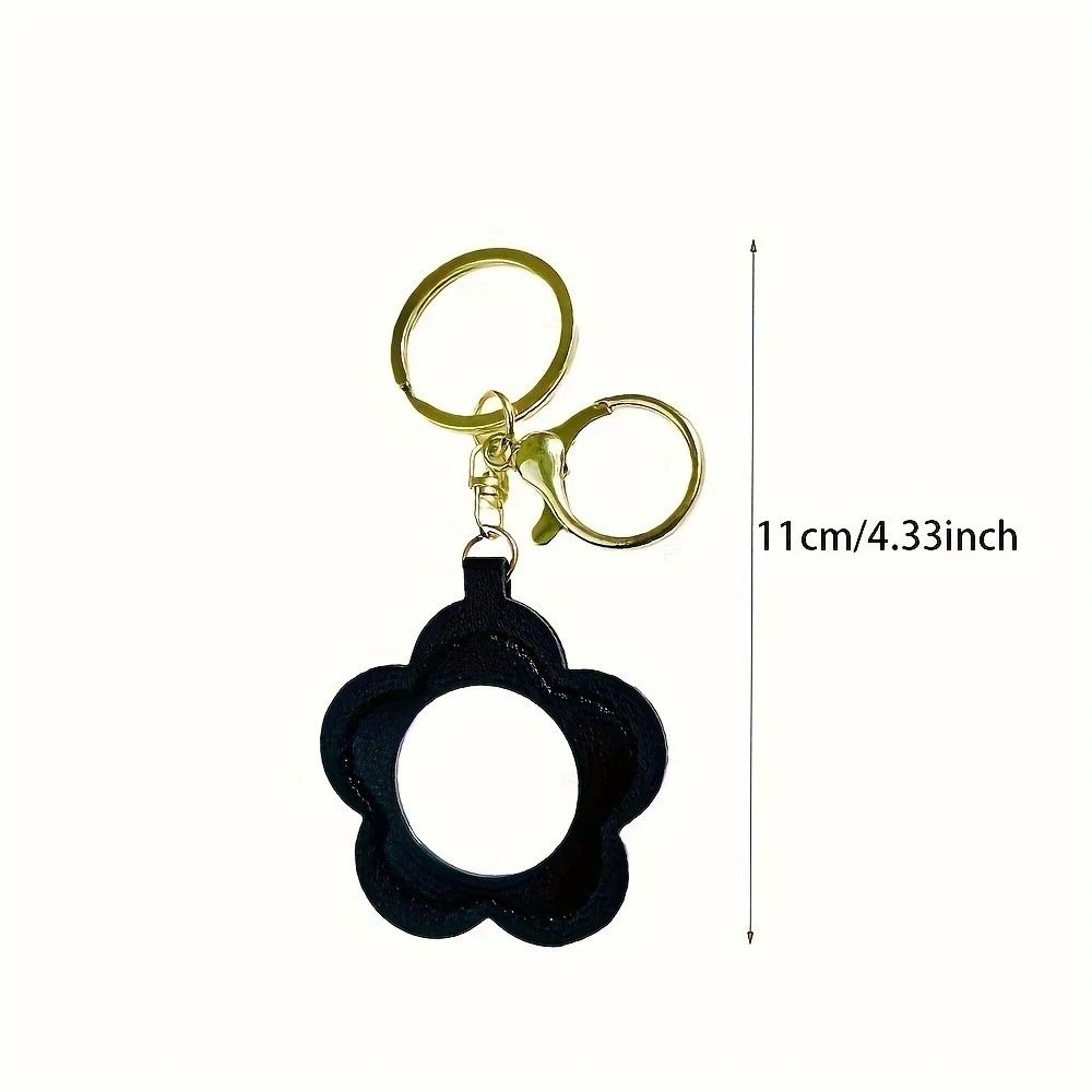Floral Faux Leather Keychain Mirror Cute Portable Makeup Mirror Keychain Set For Women 5