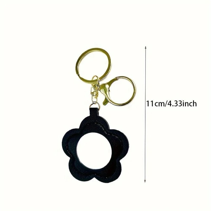 Floral Faux Leather Keychain Mirror Cute Portable Makeup Mirror Keychain Set For Women 5