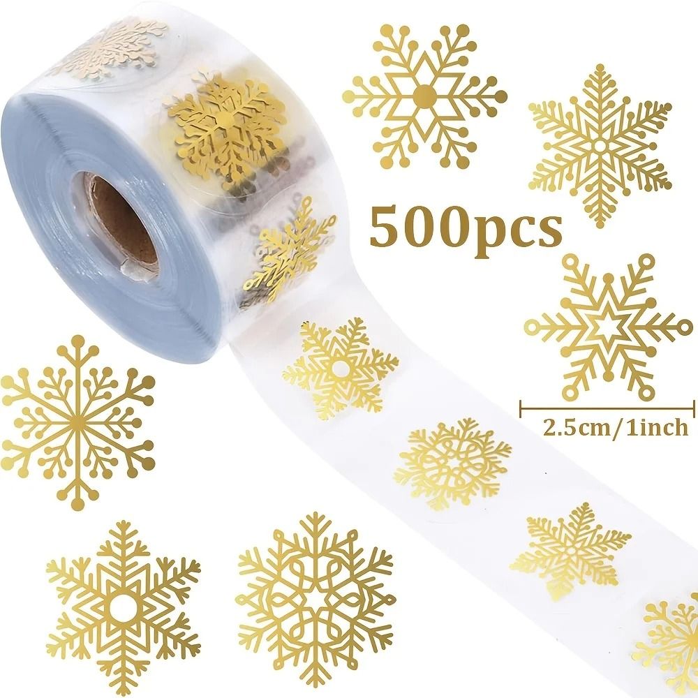 Golden Snowflake Christmas Sealing Stickers Transparent Round Adhesive Gift Packaging Roll 0
