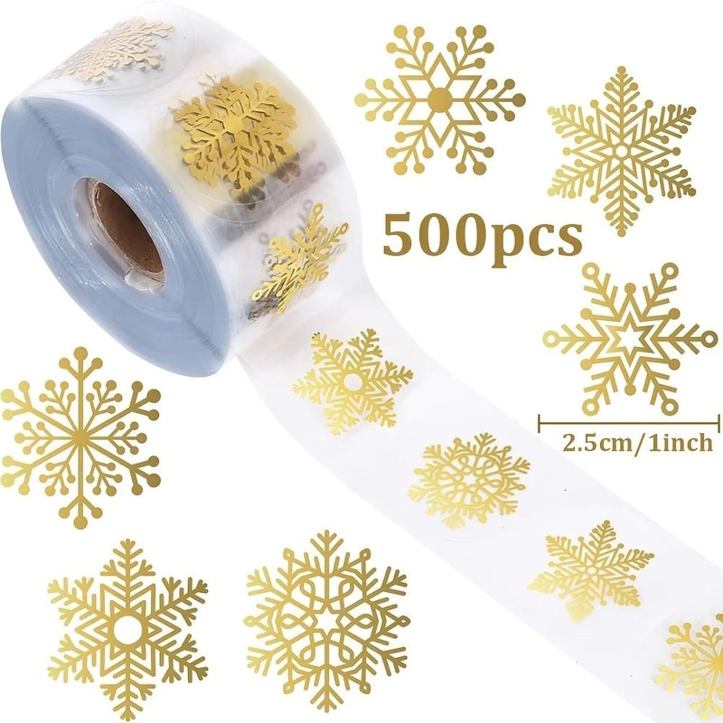 Golden Snowflake Christmas Sealing Stickers Transparent Round Adhesive Gift Packaging Roll 0