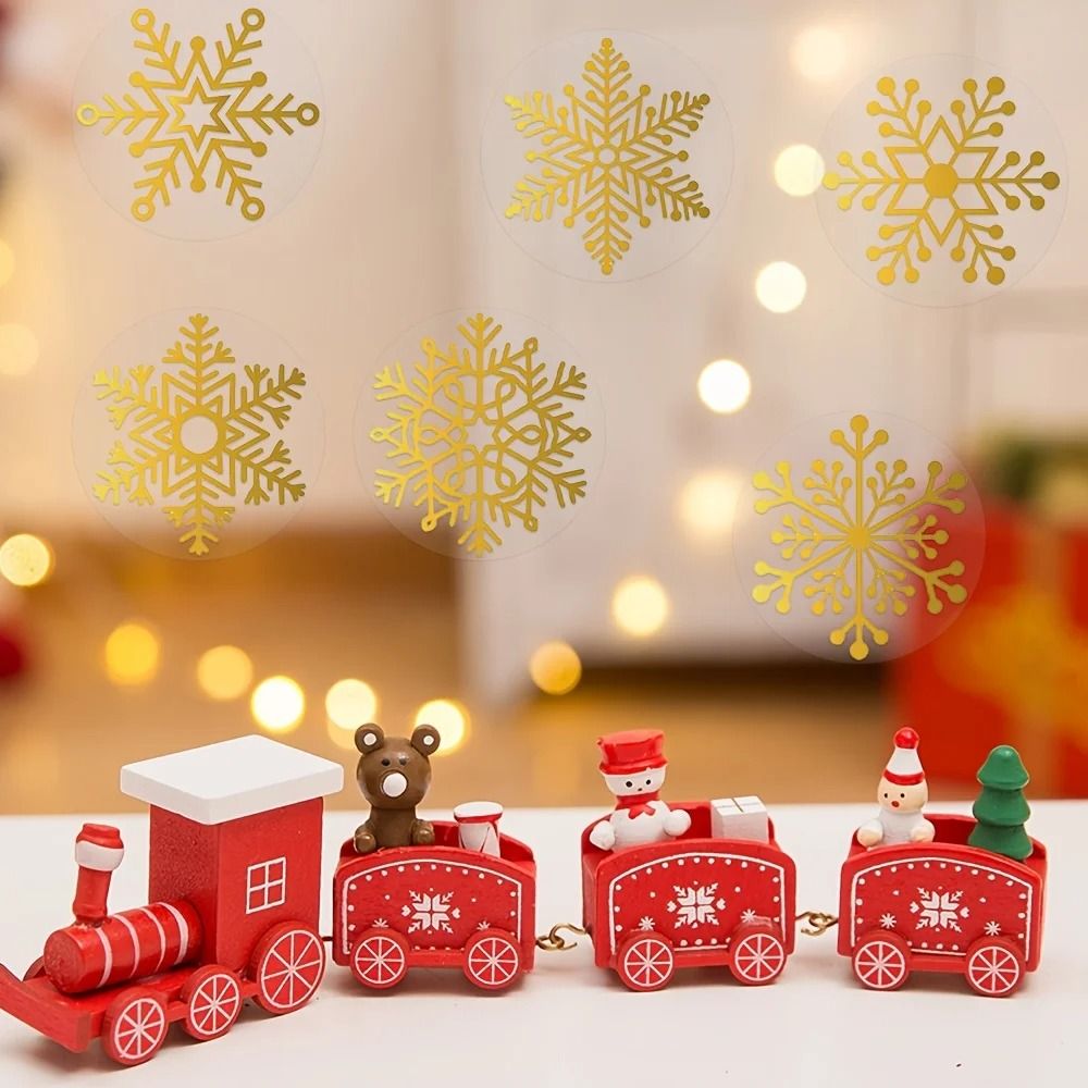 Golden Snowflake Christmas Sealing Stickers Transparent Round Adhesive Gift Packaging Roll 3