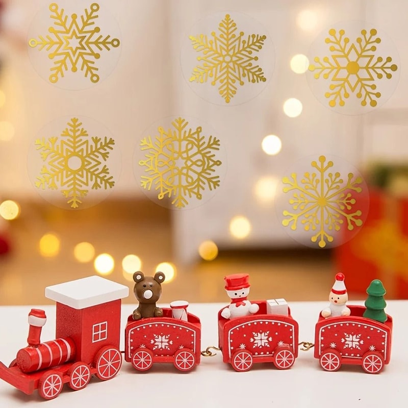 Golden Snowflake Christmas Sealing Stickers Transparent Round Adhesive Gift Packaging Roll 3