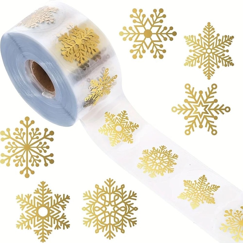Golden Snowflake Christmas Sealing Stickers Transparent Round Adhesive Gift Packaging Roll 5