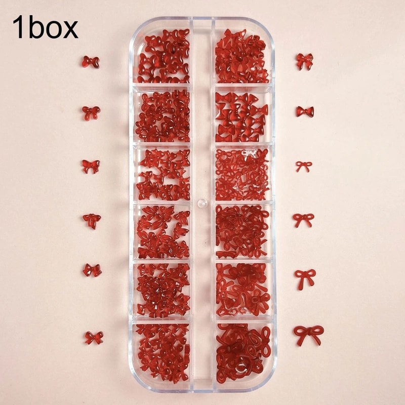 French Style Nail Art Accessories Mini Wine Red Bow DIY Nail Decorations 0