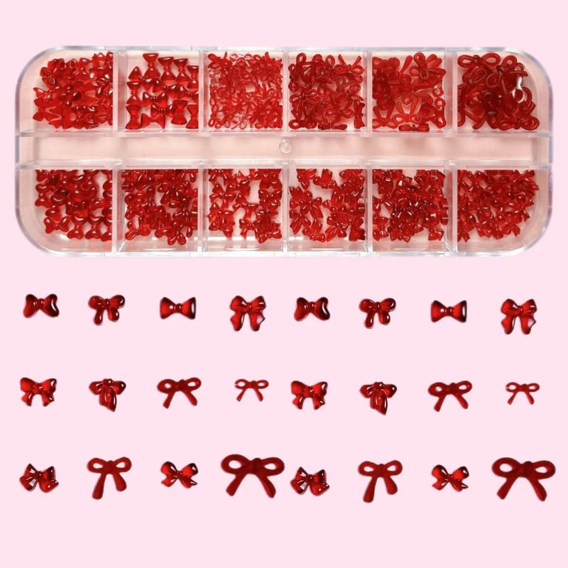 French Style Nail Art Accessories Mini Wine Red Bow DIY Nail Decorations 1