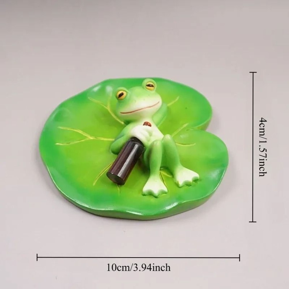 Funny Frog Garden Statue Resin Outdoor Decor With Lotus Leaf And Beer Bottle 1