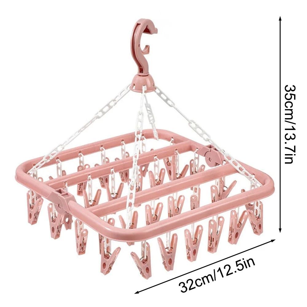 32 Clip Folding Drying Hanger Windproof Socks And Clothes Clip Organizer 4