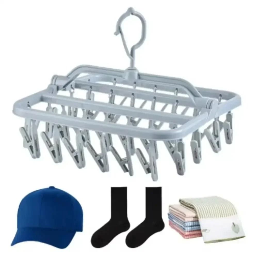 32 Clip Folding Drying Hanger Windproof Socks And Clothes Clip Organizer 0