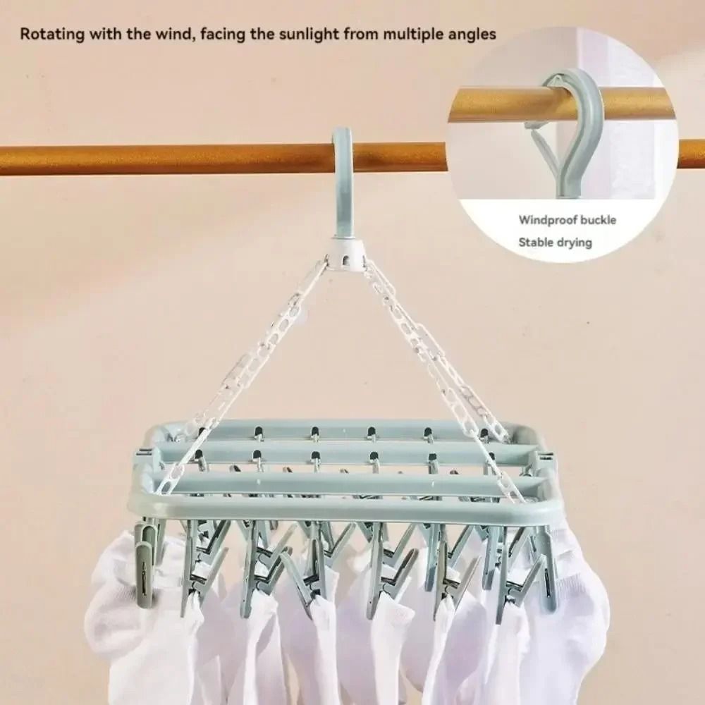 32 Clip Folding Drying Hanger Windproof Socks And Clothes Clip Organizer 6