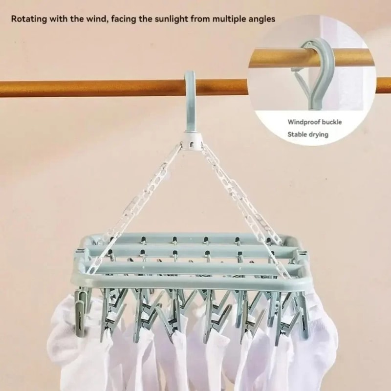 32 Clip Folding Drying Hanger Windproof Socks And Clothes Clip Organizer 6
