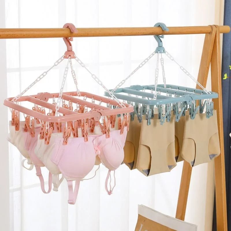 32 Clip Folding Drying Hanger Windproof Socks And Clothes Clip Organizer 8
