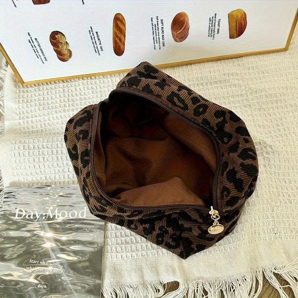 Large Leopard Print Cosmetic Bag Travel Makeup Organizer Box Shaped Zipper Case 1