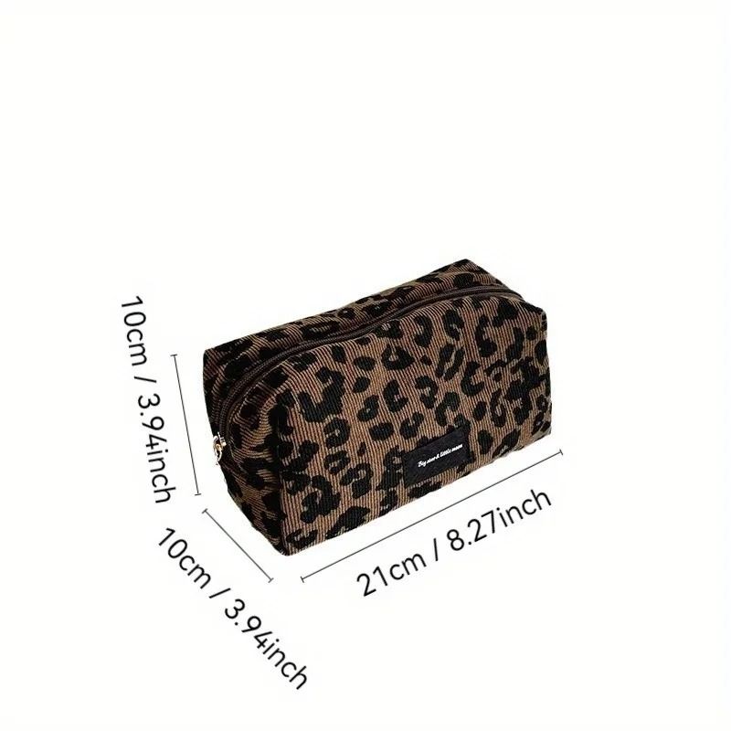 Large Leopard Print Cosmetic Bag Travel Makeup Organizer Box Shaped Zipper Case 2