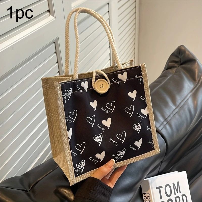 Canvas Tote Bag Linen Handbag Large Capacity Reusable Shopping And Beach Bag With Button 1