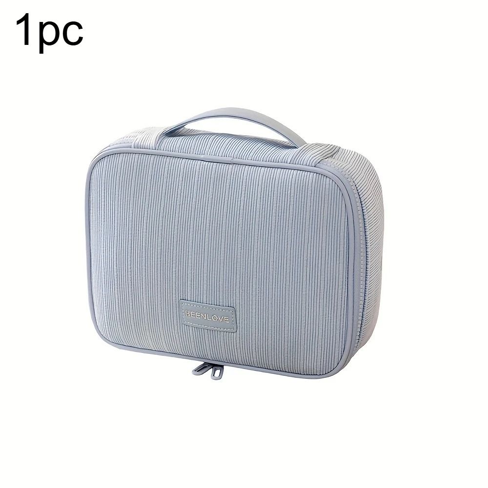 Large Capacity Corduroy Makeup Bag Travel Cosmetic Organizer Square Zipper Pouch 3