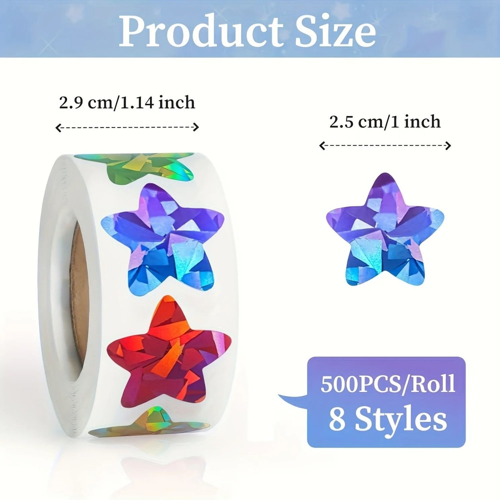 Holographic Star Stickers 500pcs Shiny Reward And DIY Craft Stickers 1