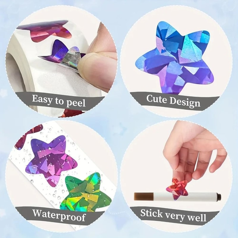 Holographic Star Stickers 500pcs Shiny Reward And DIY Craft Stickers 4
