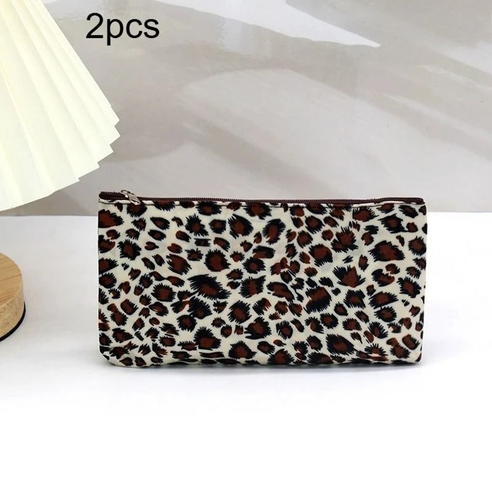 Leopard Print Makeup Bag Set Travel Cosmetic Organizer 2pcs 1
