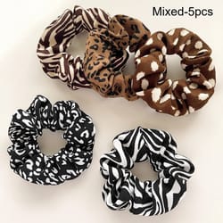 retro pattern hair scrunchies set leopard cow spot polka dot 5pcs