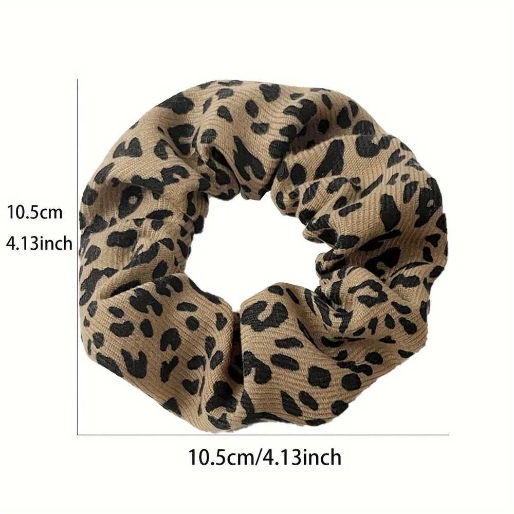 Retro Pattern Hair Scrunchies Set Leopard Cow Spot Polka Dot 5pcs 1