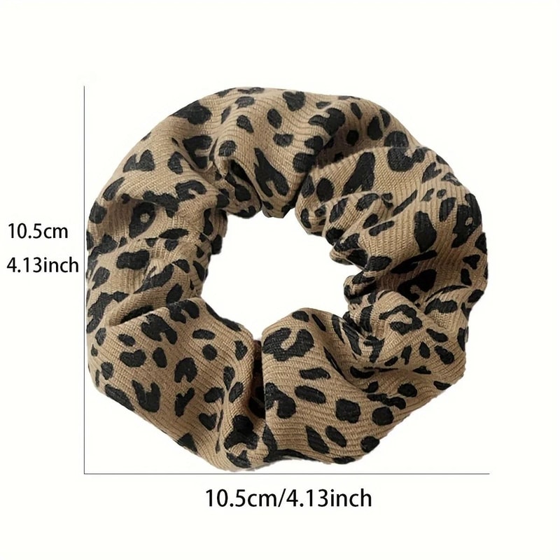 Retro Pattern Hair Scrunchies Set Leopard Cow Spot Polka Dot 5pcs 1