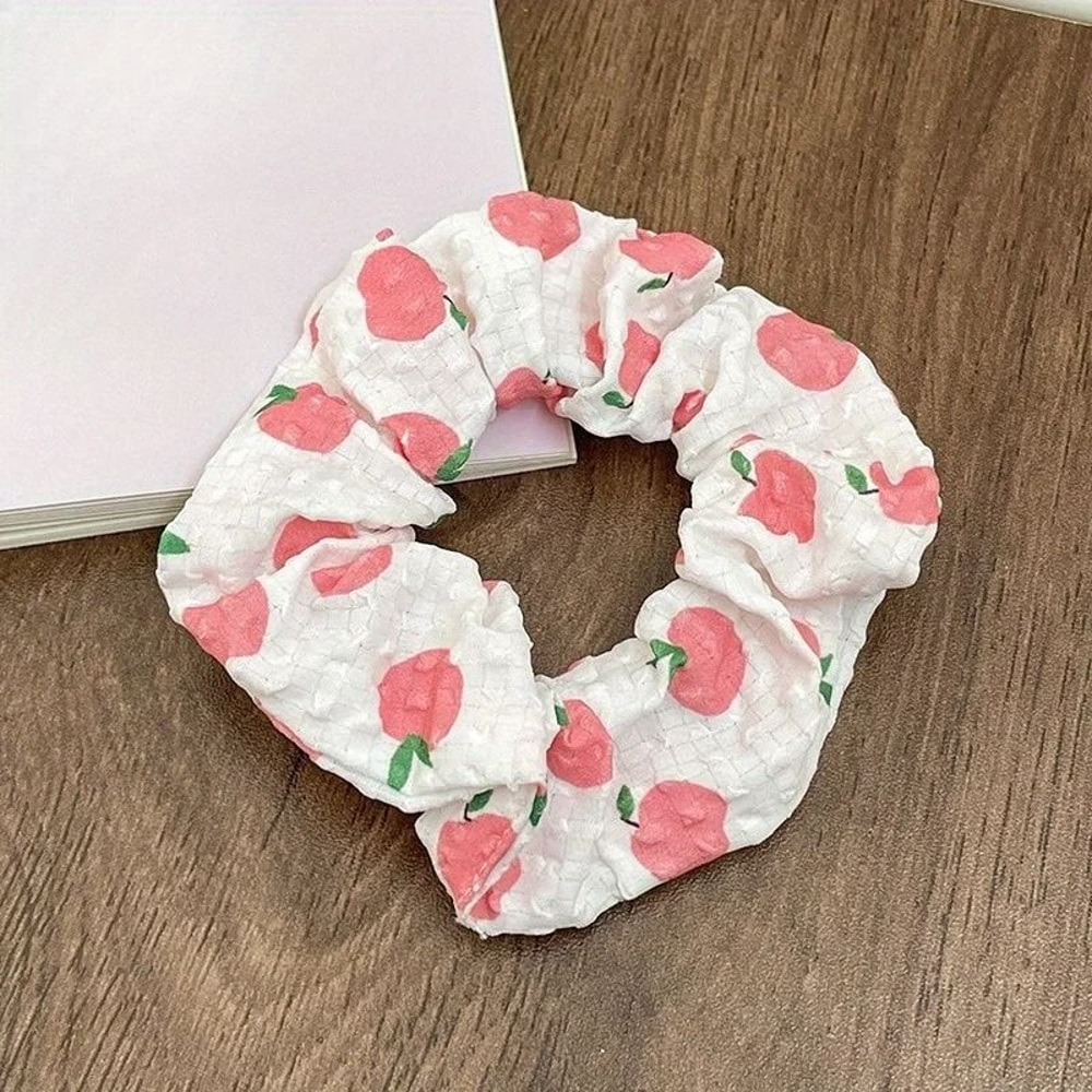 Boho Fruit Print Fabric Scrunchies Set Elegant Hair Accessories 3pcs 5