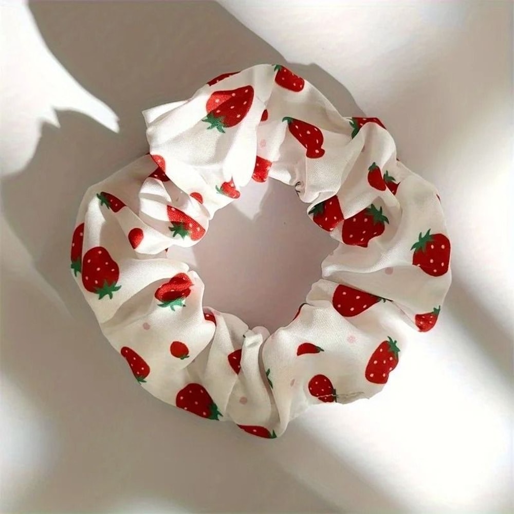 Boho Fruit Print Fabric Scrunchies Set Elegant Hair Accessories 3pcs 1
