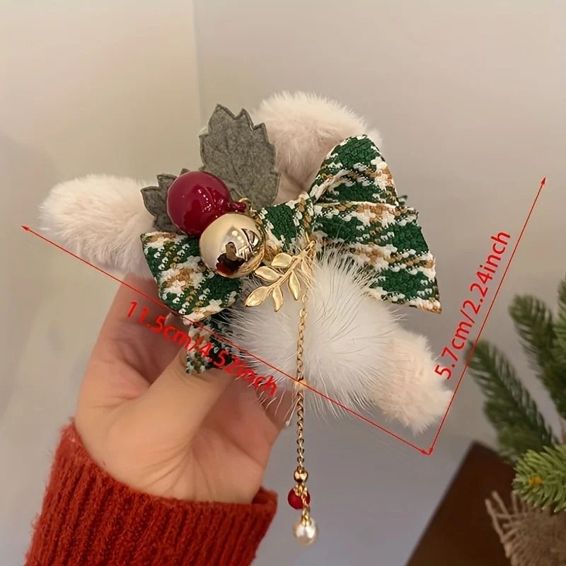 Christmas Plush Bow Hair Claw Clip Faux Fur Holiday Accessory 4
