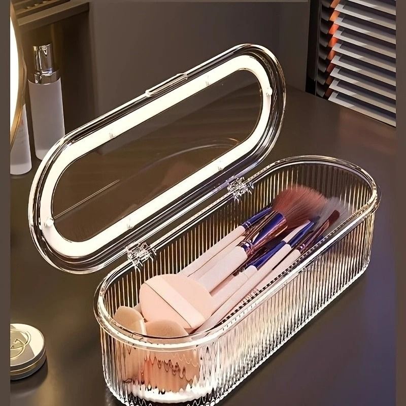 Transparent Makeup Brush Organizer With Lid Dustproof Acrylic Holder 5