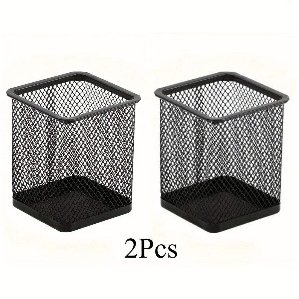 Black Mesh Desktop Pen Holder Set Wire Pencil Storage Cups 0