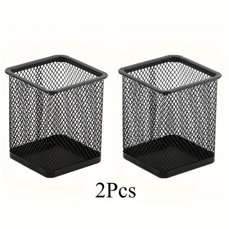 Black Mesh Desktop Pen Holder Set Wire Pencil Storage Cups 0