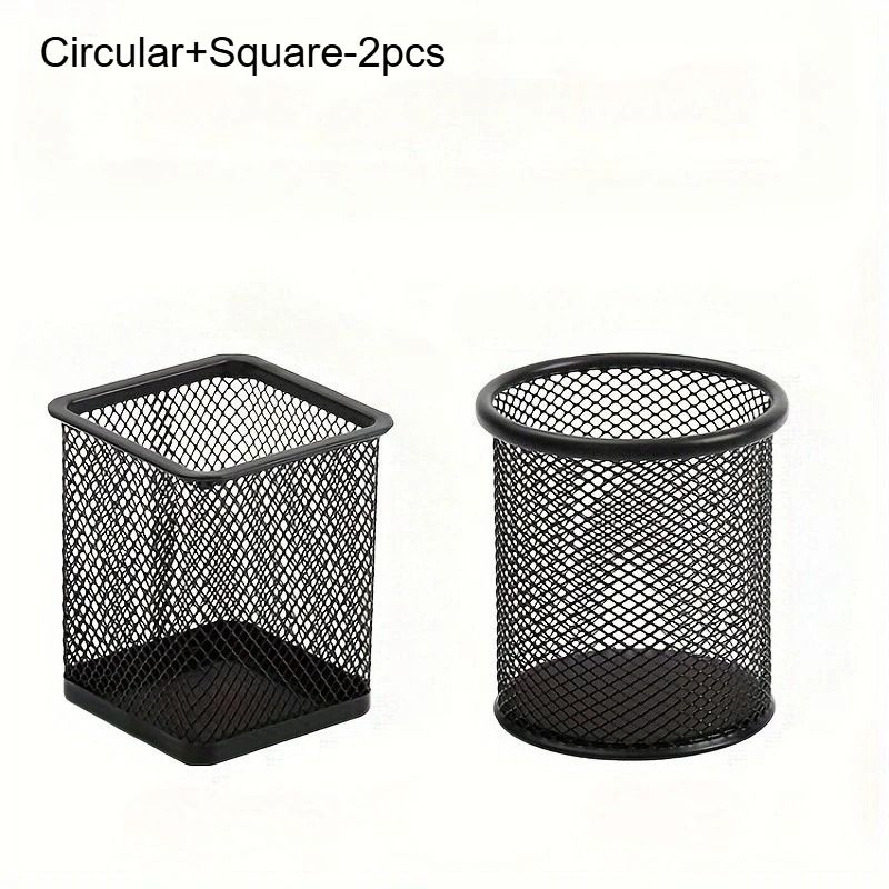 Black Mesh Desktop Pen Holder Set Wire Pencil Storage Cups 2
