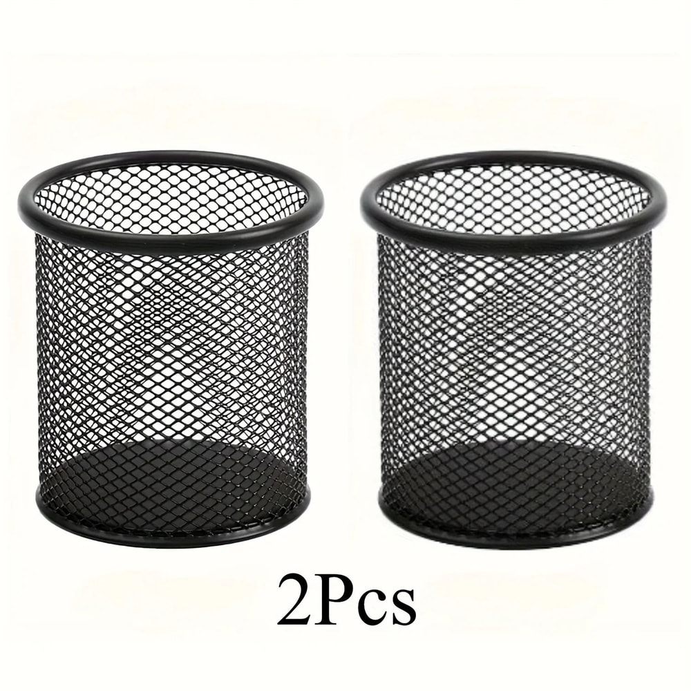 Black Mesh Desktop Pen Holder Set Wire Pencil Storage Cups 1