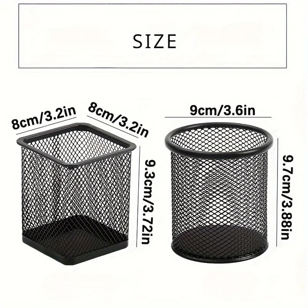 Black Mesh Desktop Pen Holder Set Wire Pencil Storage Cups 4