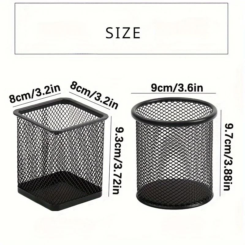 Black Mesh Desktop Pen Holder Set Wire Pencil Storage Cups 4