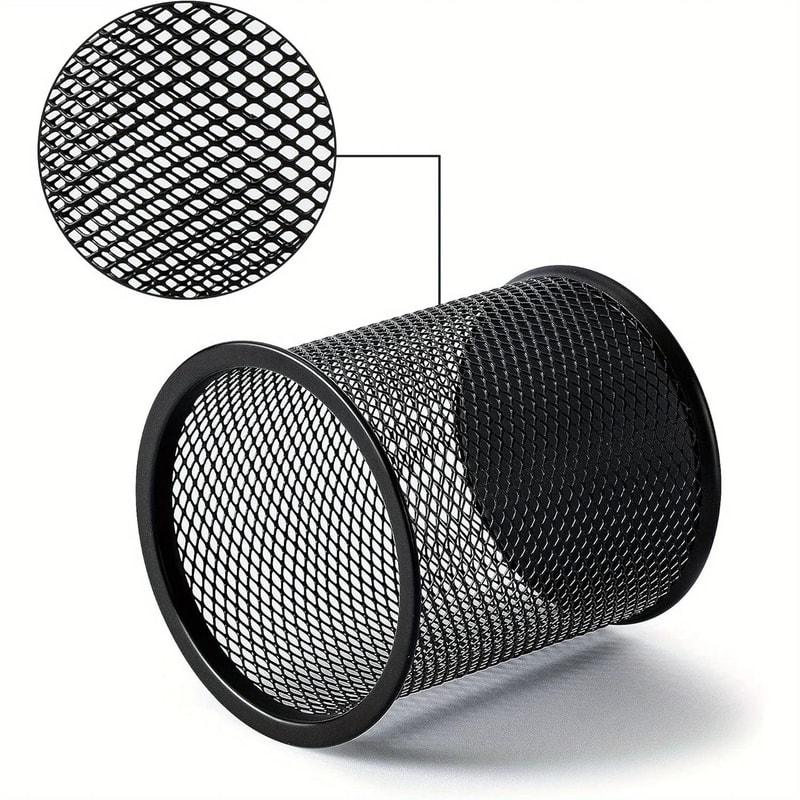 Black Mesh Desktop Pen Holder Set Wire Pencil Storage Cups 5