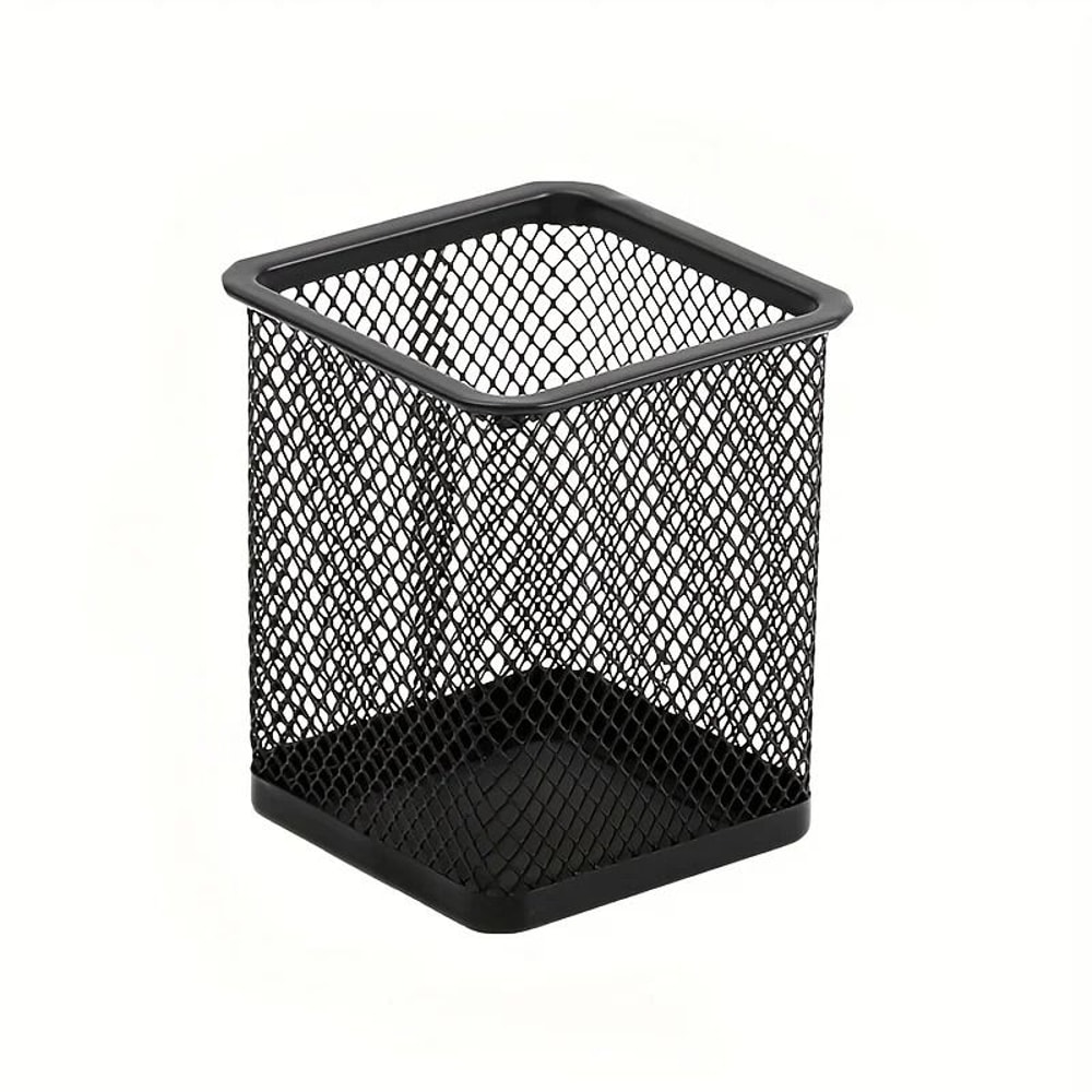 Black Mesh Desktop Pen Holder Set Wire Pencil Storage Cups 6