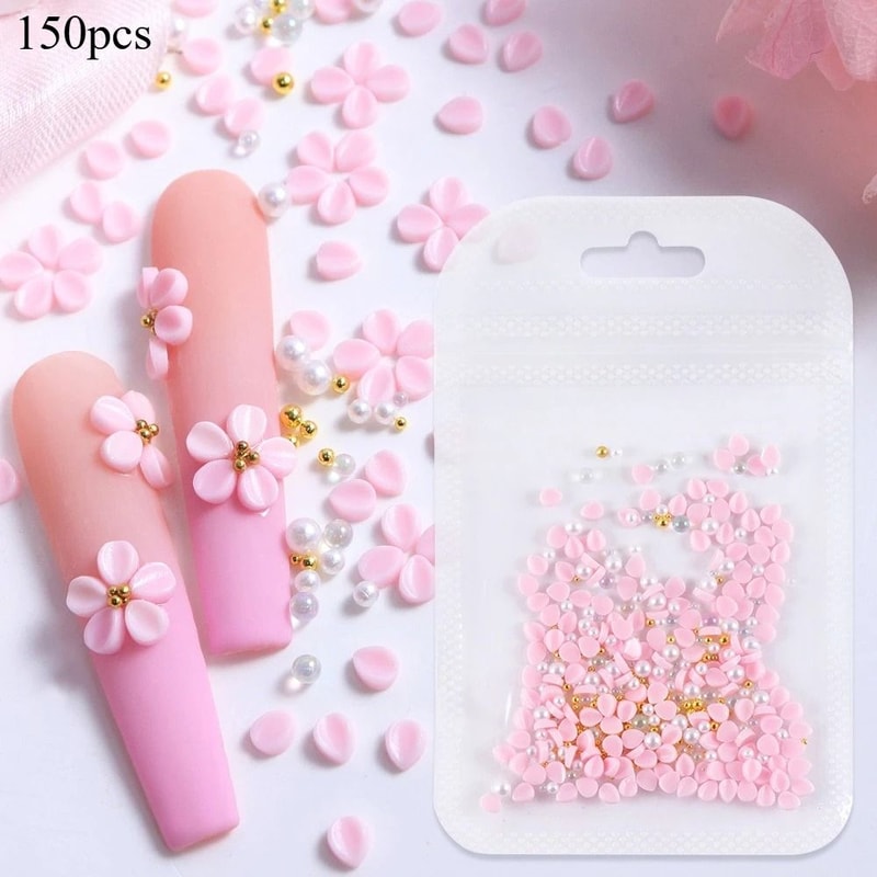 150pcs 3D Nail Art Charm Kit With Acrylic Petals And Rhinestones 2